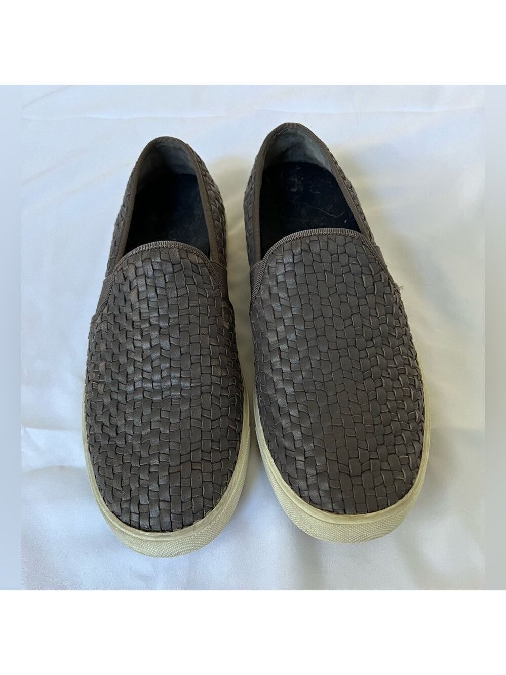 Vince Camuto Woven Leather Slip Ons in Charcoal